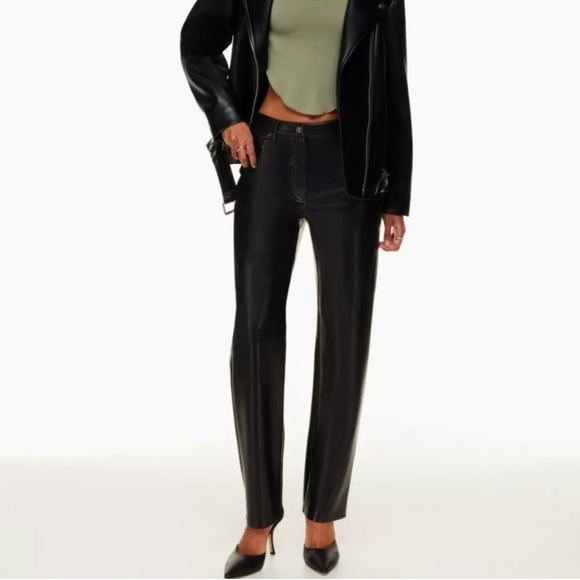 WILFRED ARITZIA MELINA STRAIGHT LEG VEGAN LEATHER PANT - Picture 1 of 8
